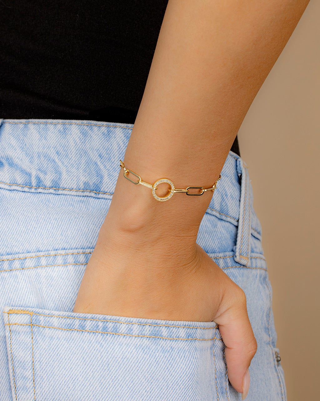 Jacie CZ Circle Paperclip Bracelet