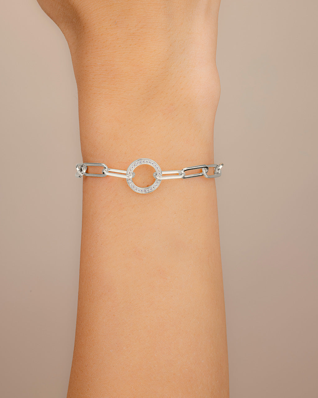 Jacie CZ Circle Paperclip Bracelet