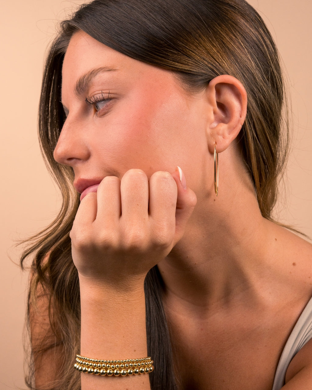 Beaded Bracelet & Delicate Threader Earrings Set