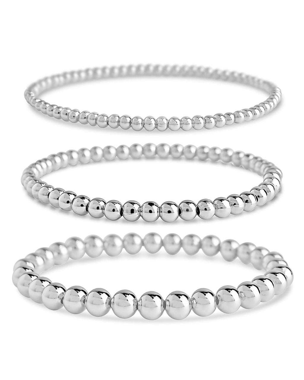 Sterling Silver Beaded Stretch Bracelet Sets