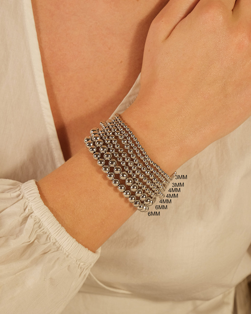 Sterling Silver Beaded Stretch Bracelet Sets