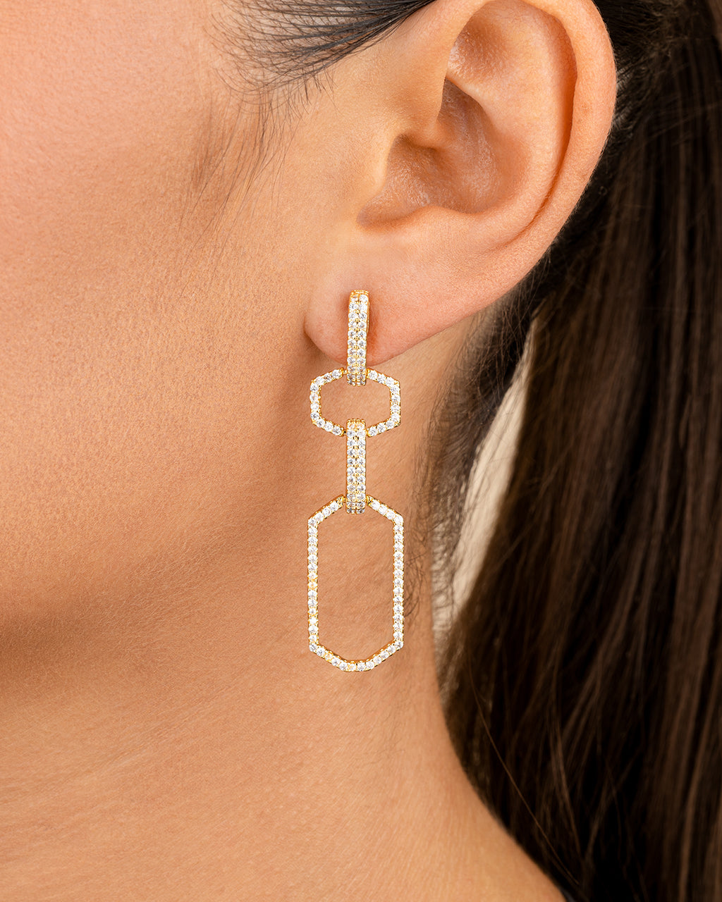 Harlene CZ Chain Link Drop Stud Earrings