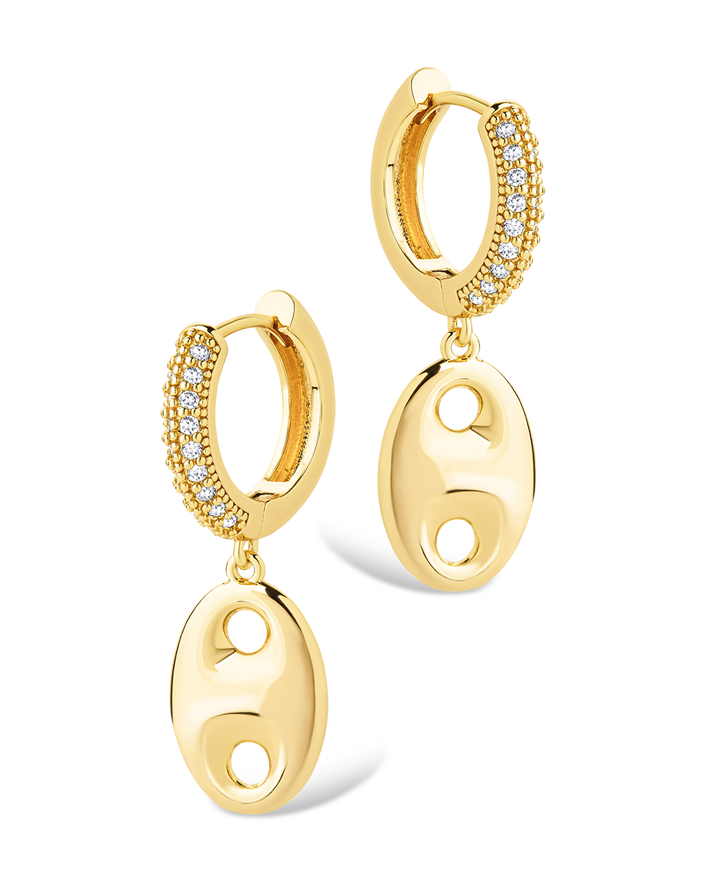 Bliss CZ Anchor Chain Micro Hoop Earrings