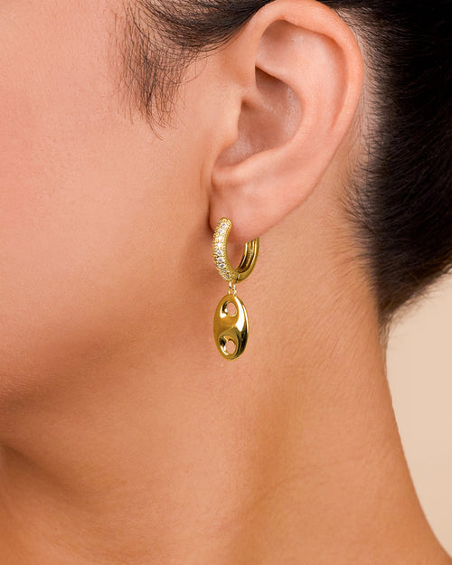 Bliss CZ Anchor Chain Micro Hoop Earrings