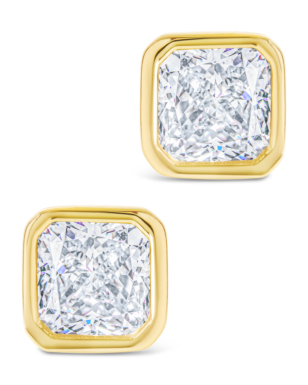 Sterling Silver Asscher Cut Bezel Set Stud Earrings