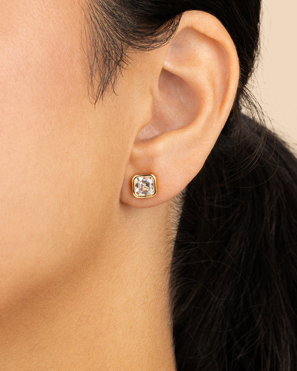 Sterling Silver Asscher Cut Bezel Set Stud Earrings