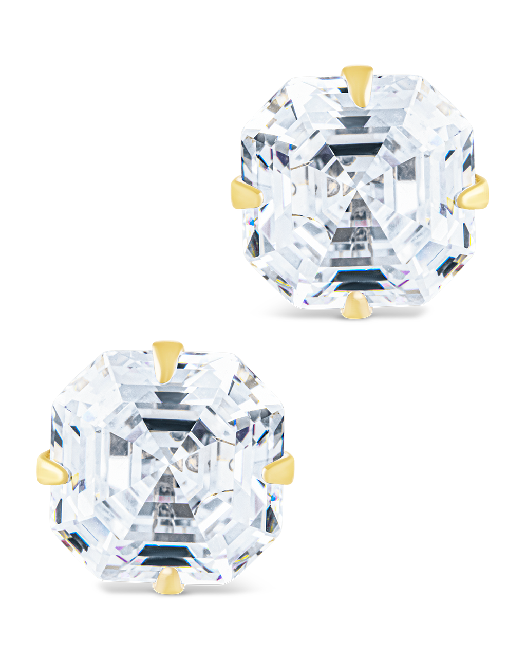 Sterling Silver Asscher Cut Prong Set Stud Earrings
