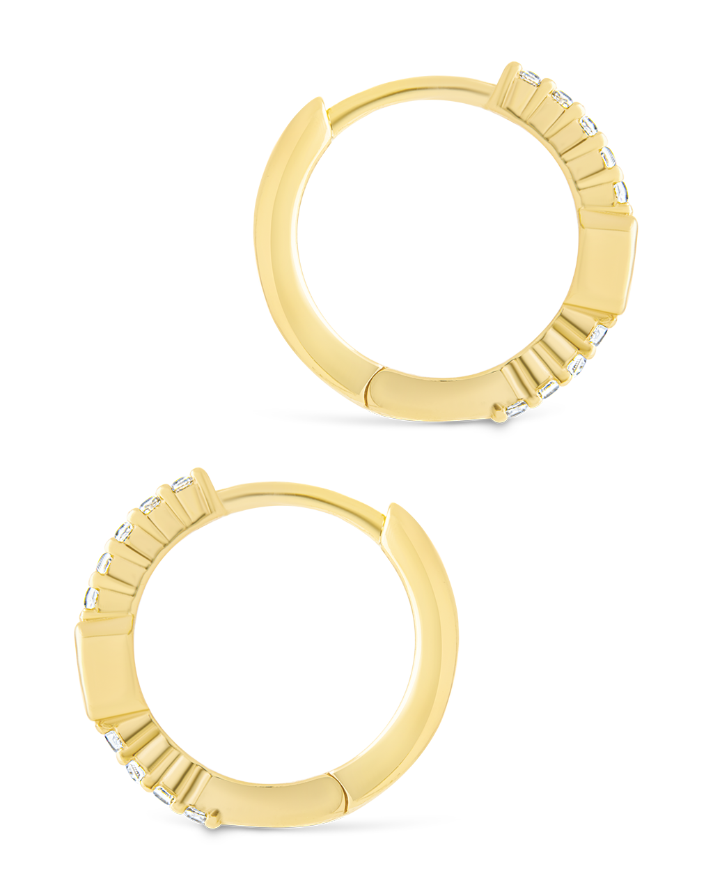 Sterling Silver Emerald Cut Bezel Set Huggie Hoop Earrings