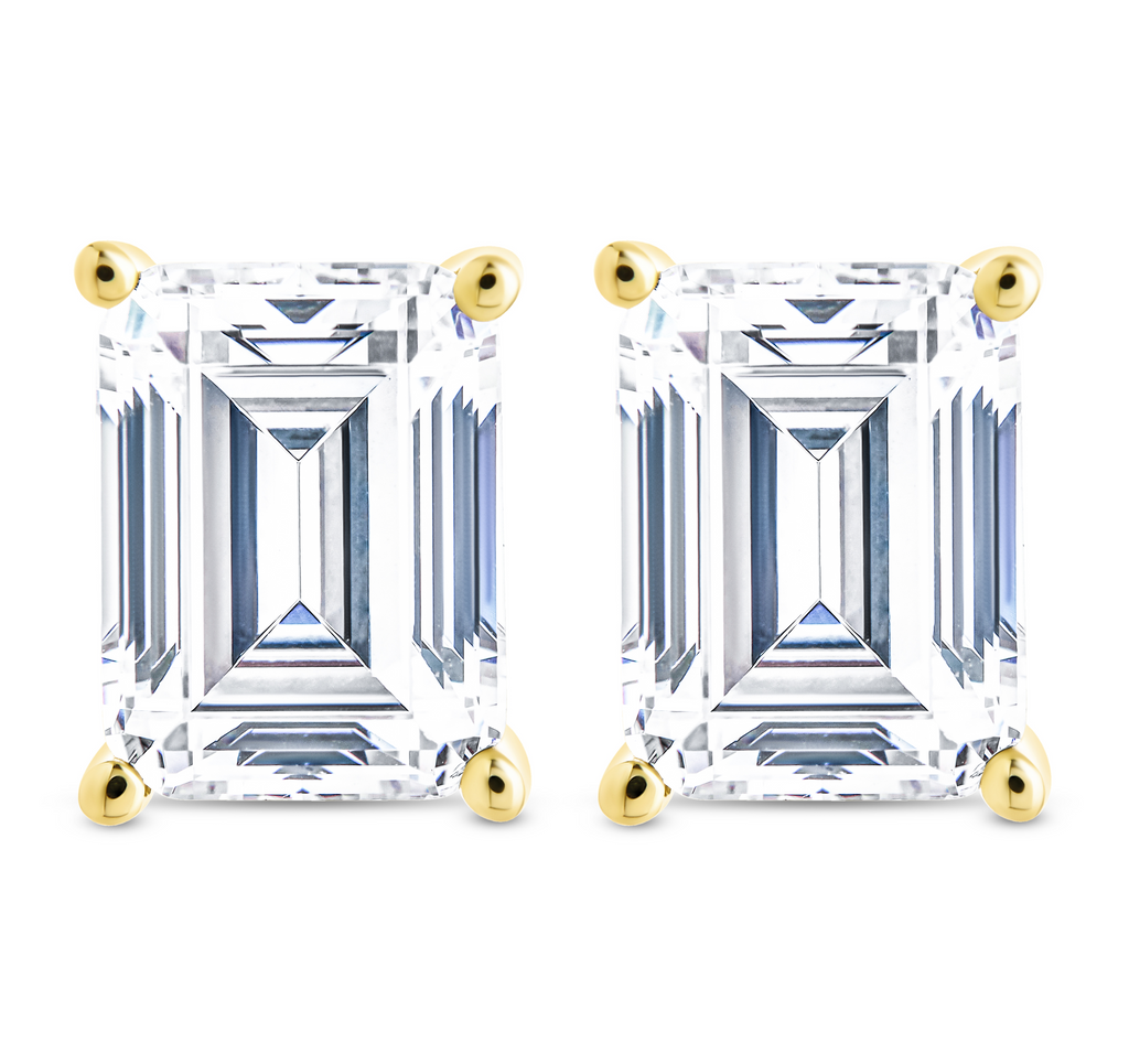 Sterling Silver Emerald Cut Prong Set Stud Earrings