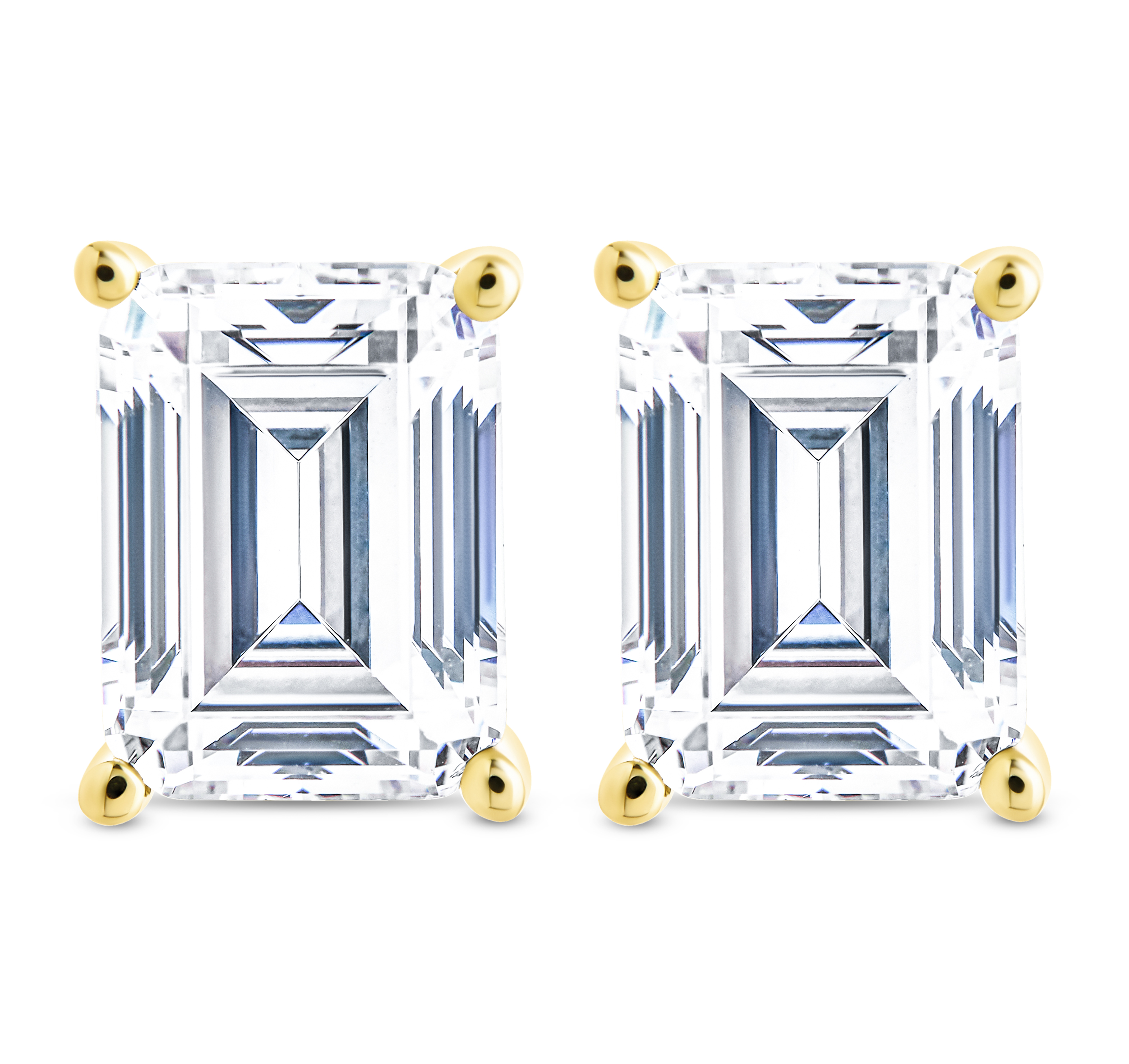 Sterling Silver Emerald Cut Prong Set Stud Earrings