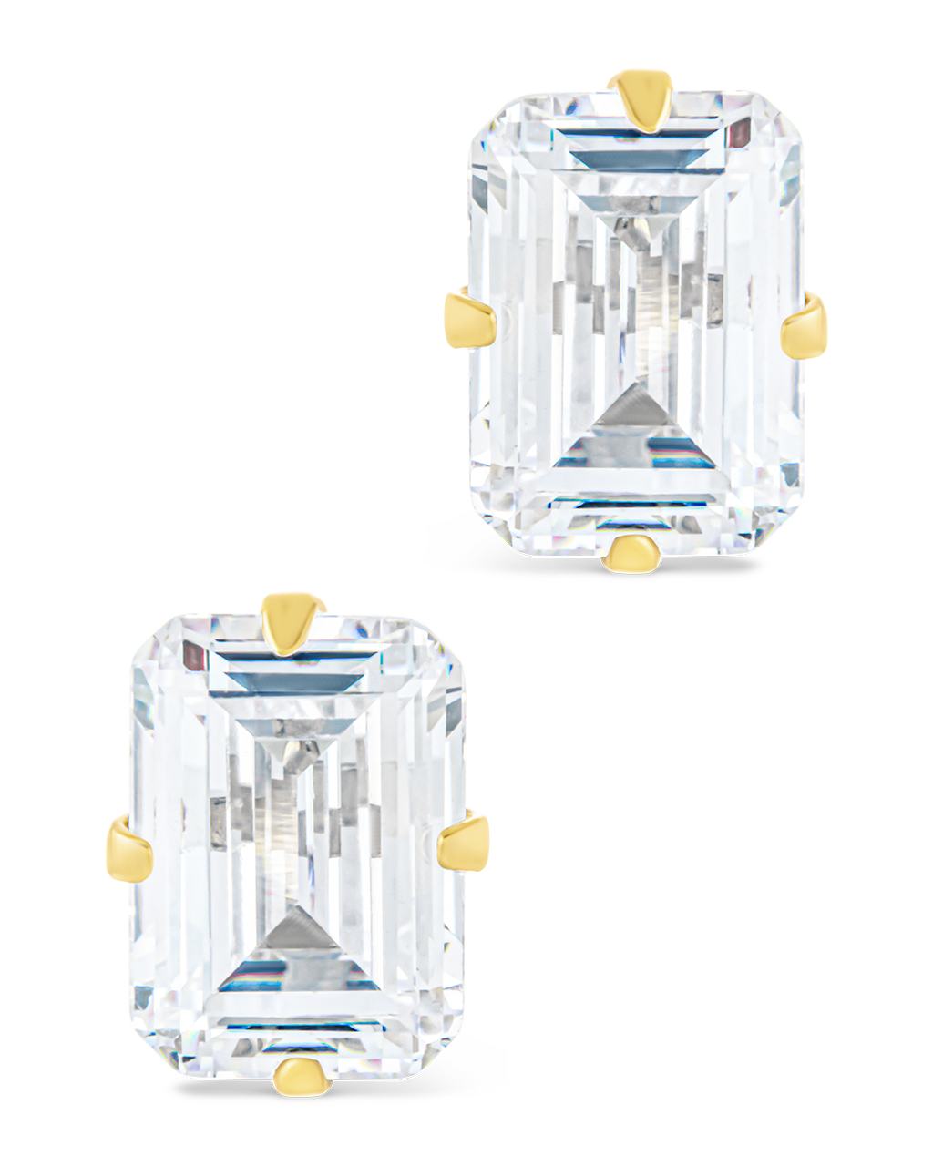 Sterling Silver Emerald Cut Prong Set Stud Earrings