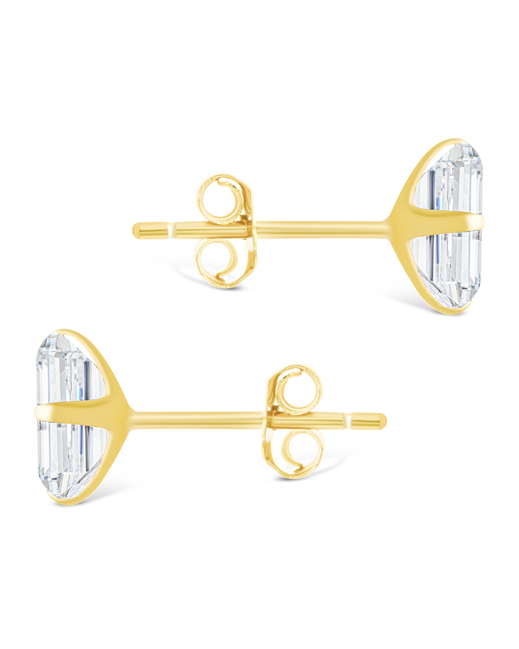 Sterling Silver Emerald Cut Prong Set Stud Earrings