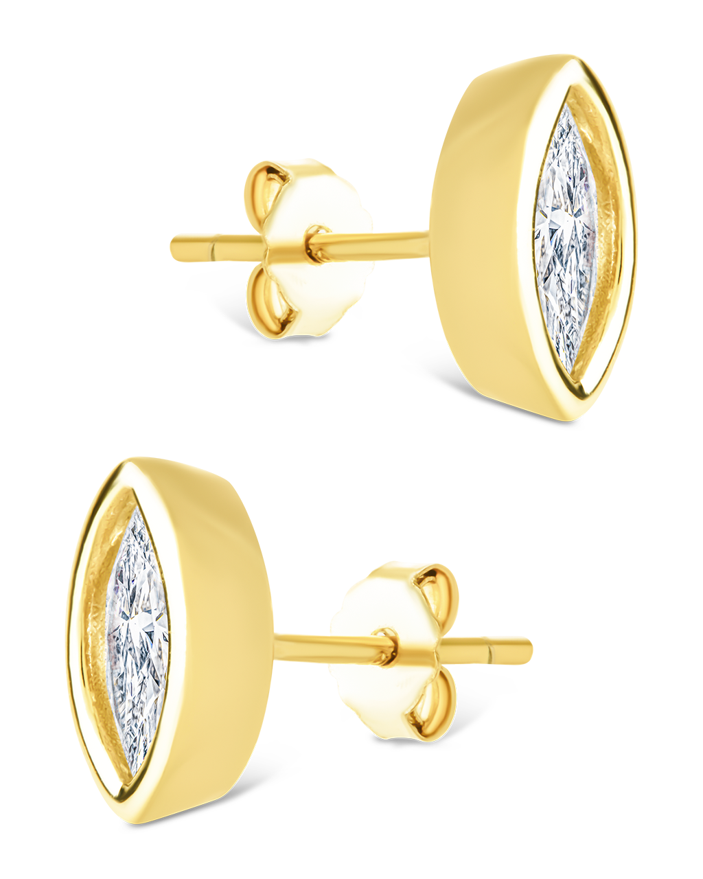 Sterling Silver Marquise Cut Bezel Set Stud Earrings