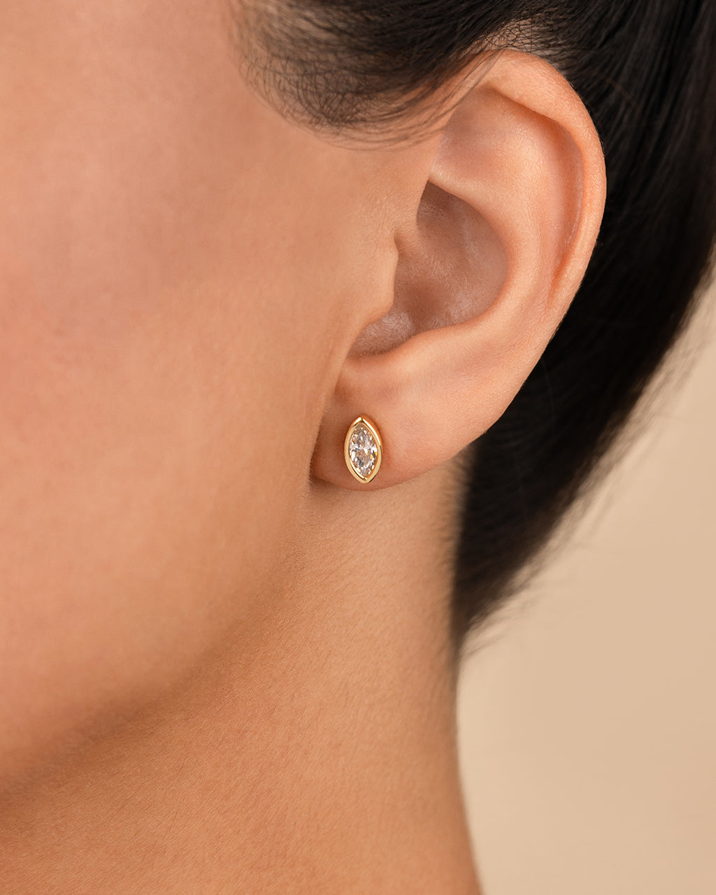 Sterling Silver Marquise Cut Bezel Set Stud Earrings