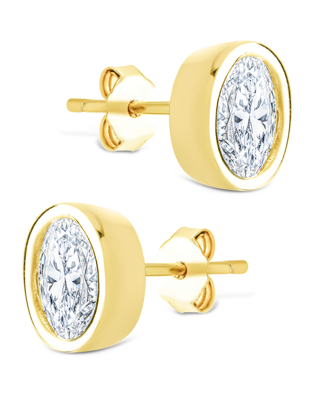 Sterling Silver Oval Cut Bezel Set Stud Earrings