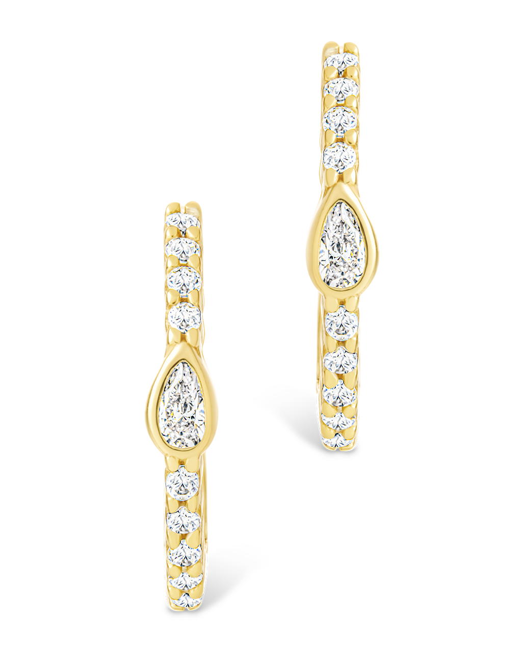 Sterling Silver Pear Cut Bezel Set Huggie Hoop Earrings