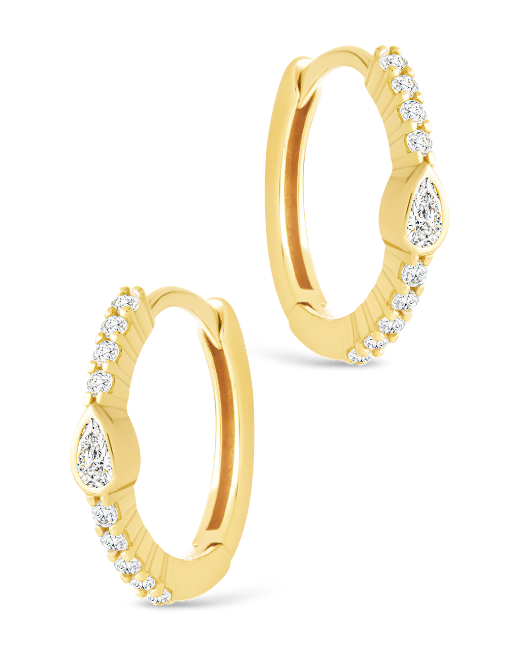 Sterling Silver Pear Cut Bezel Set Huggie Hoop Earrings