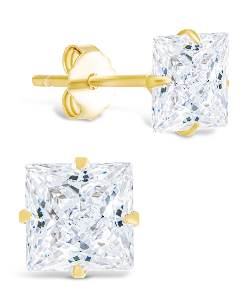 Sterling Silver Princess Cut Prong Set Stud Earrings