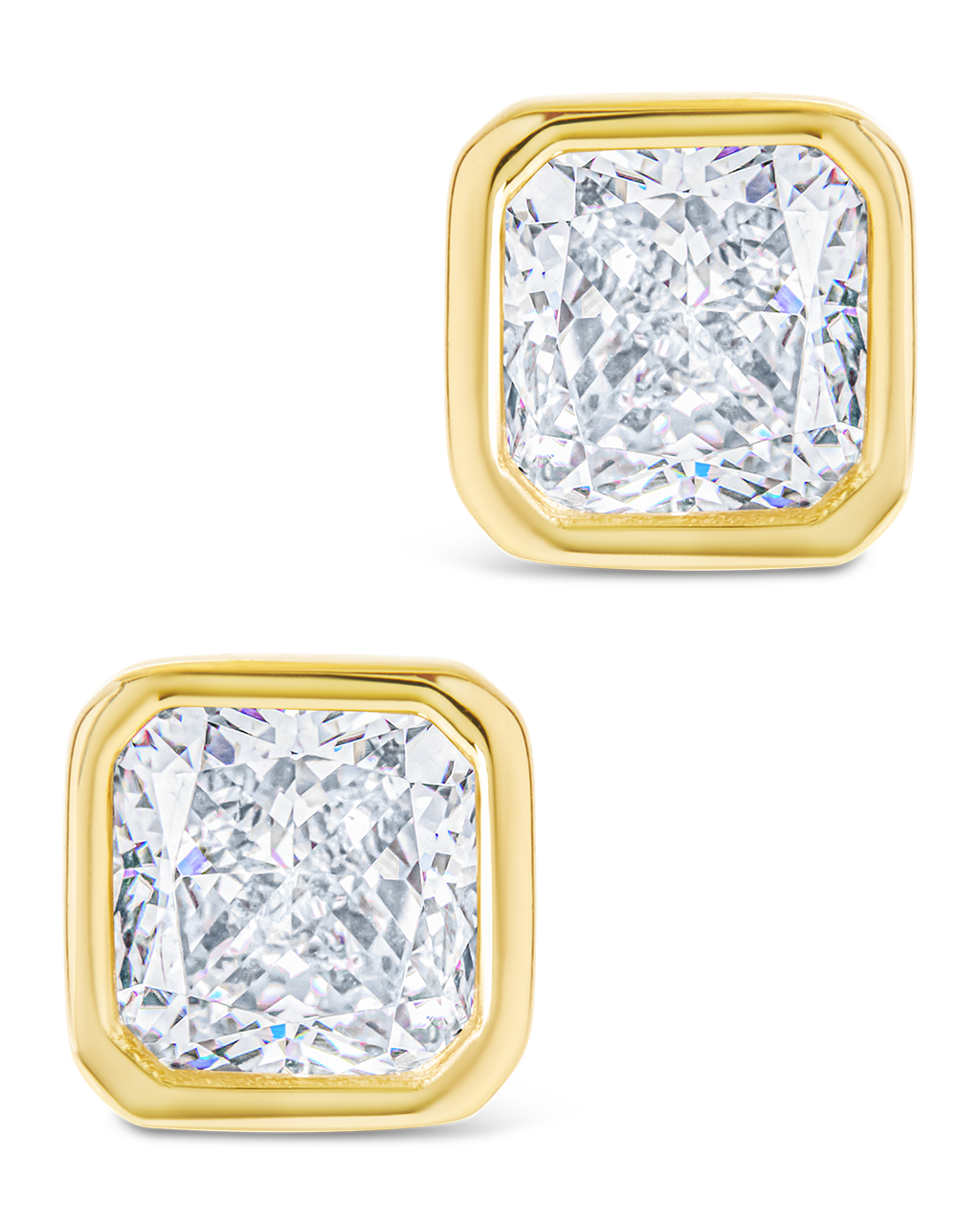 Sterling Silver Radiant Cut Bezel Set Stud Earrings