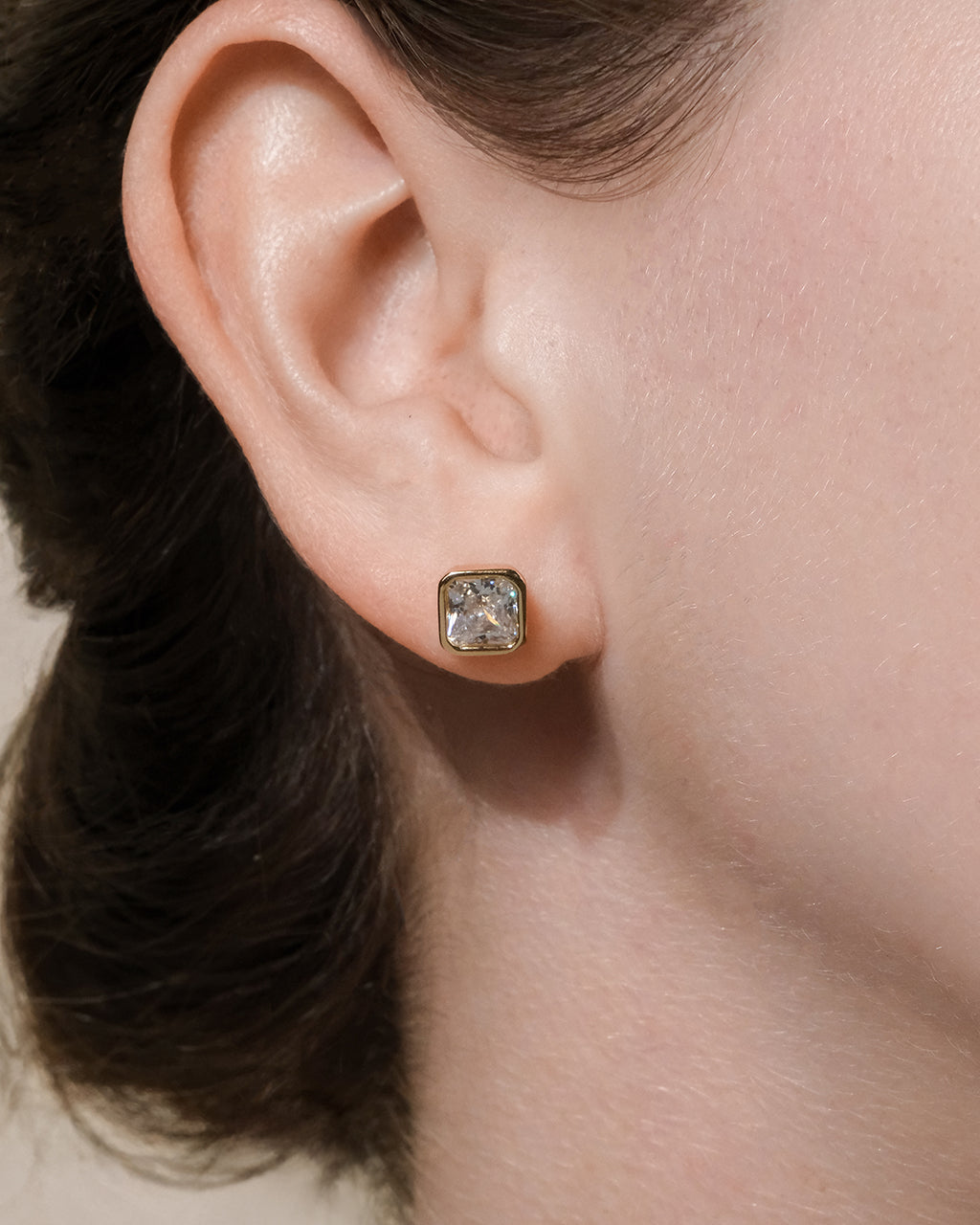 Sterling Silver Radiant Cut Bezel Set Stud Earrings