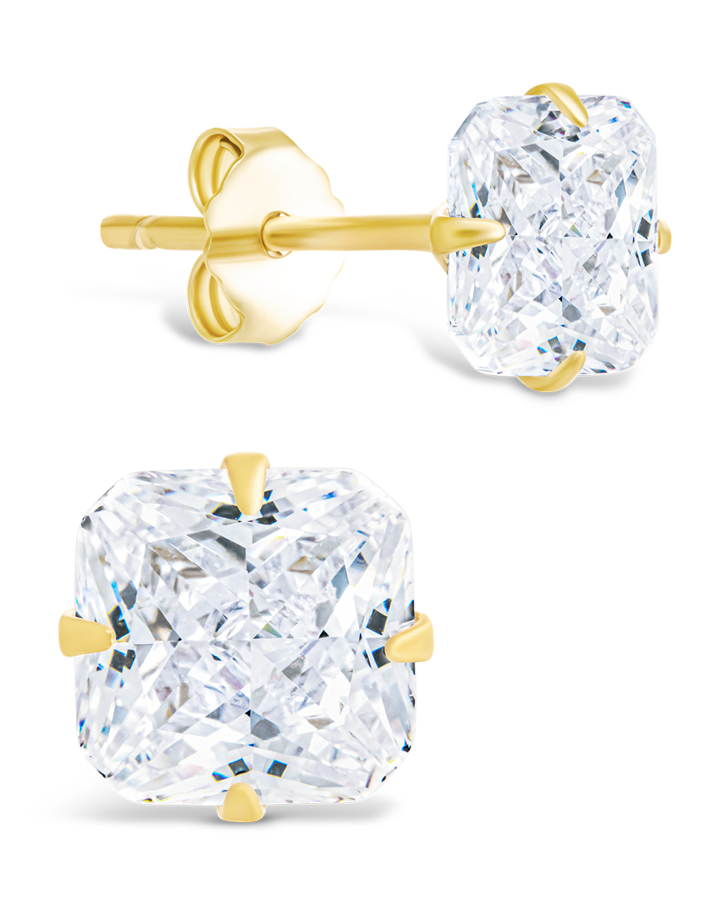 Sterling Silver Radiant Cut Prong Set Stud Earrings