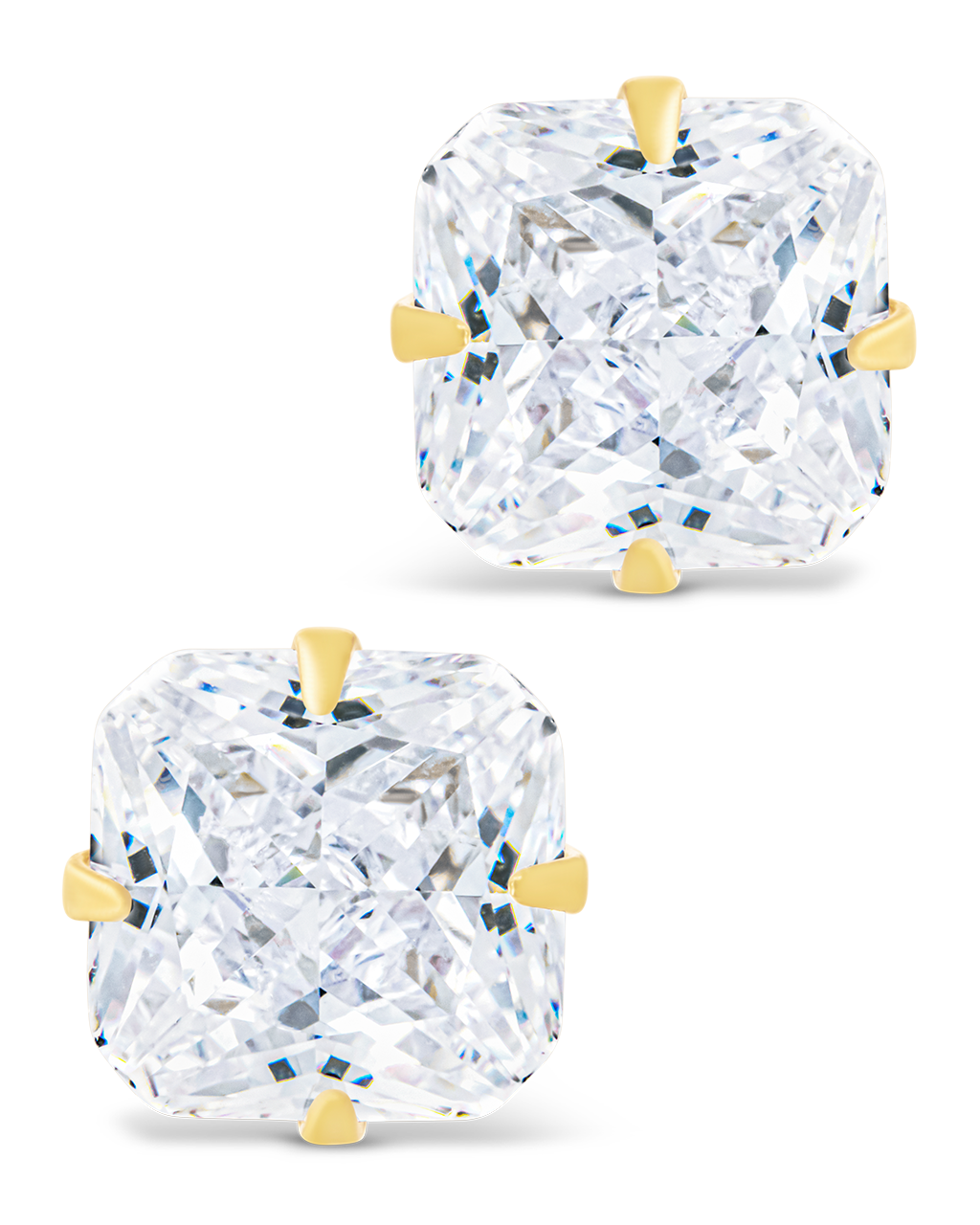 Sterling Silver Radiant Cut Prong Set Stud Earrings