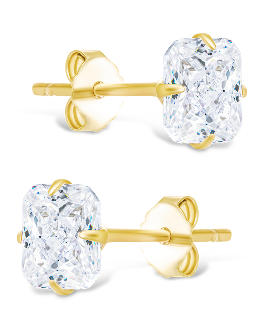 Sterling Silver Radiant Cut Prong Set Stud Earrings