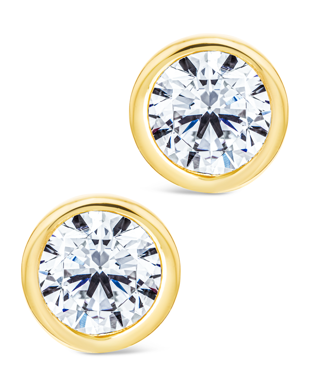 Sterling Silver Round Cut Bezel Set Stud Earrings