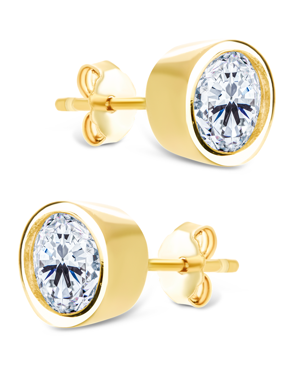 Sterling Silver Round Cut Bezel Set Stud Earrings