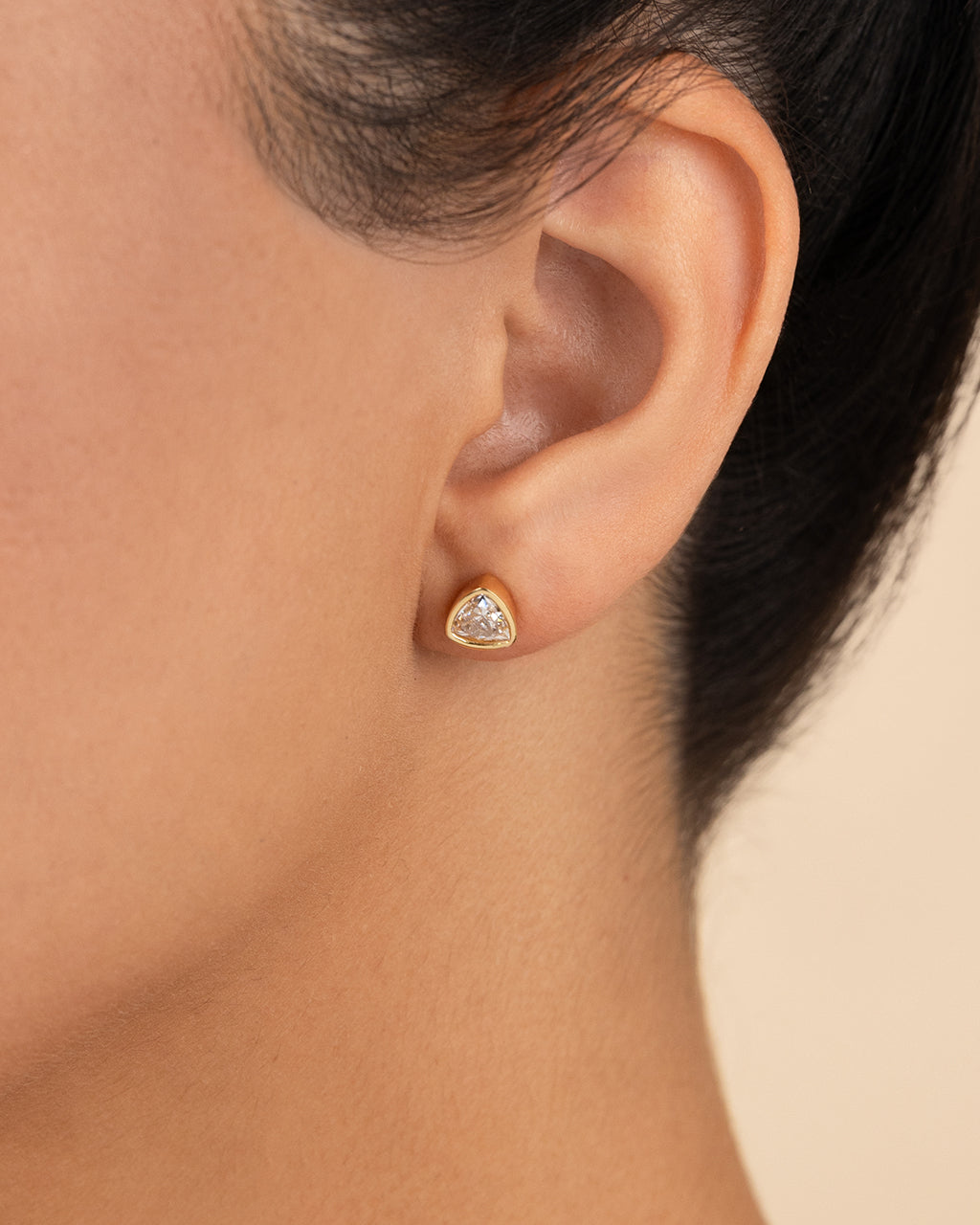 Sterling Silver Trillion Cut Bezel Set Stud Earrings