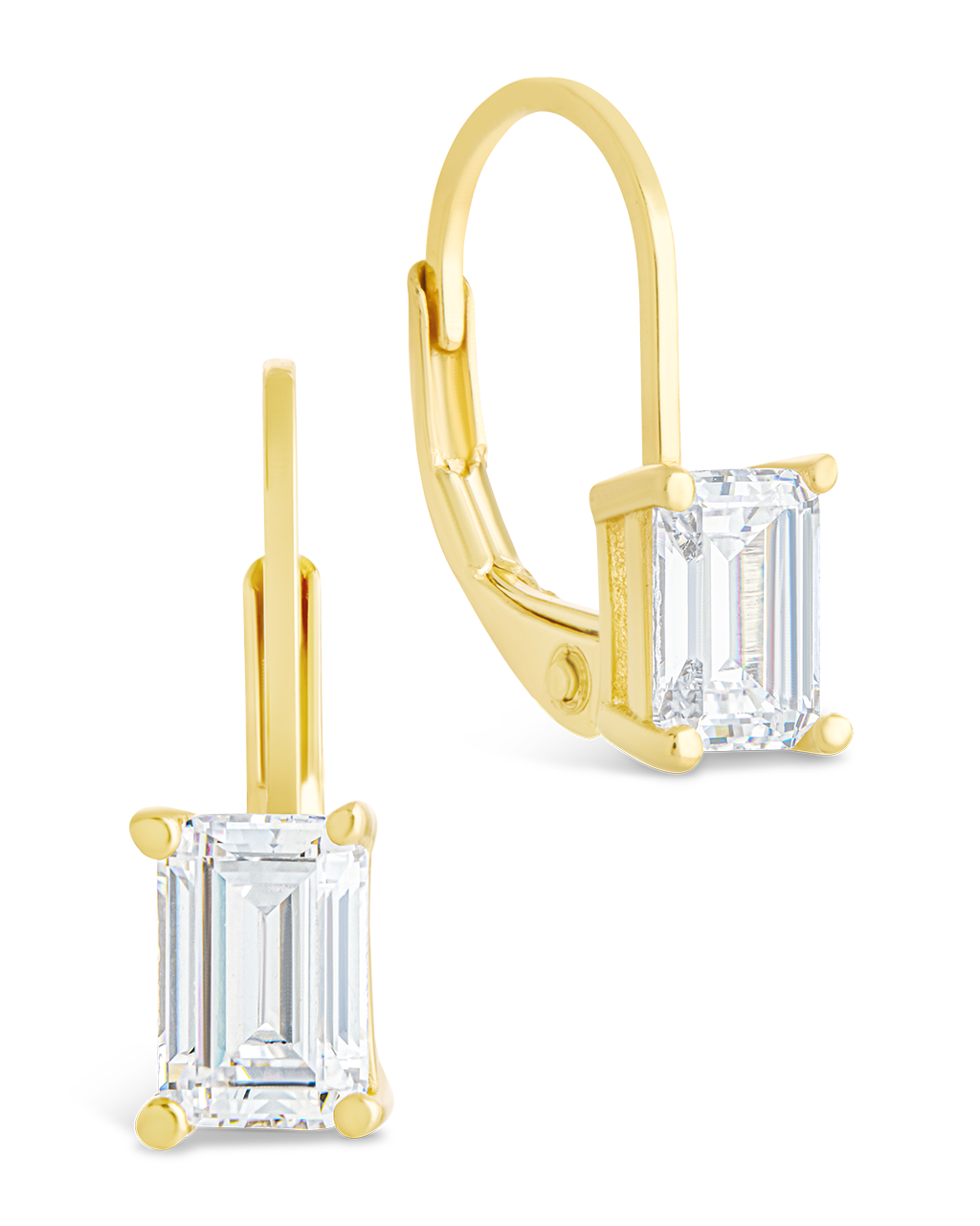 Sterling Silver Emerald Cut French Clip Earrings