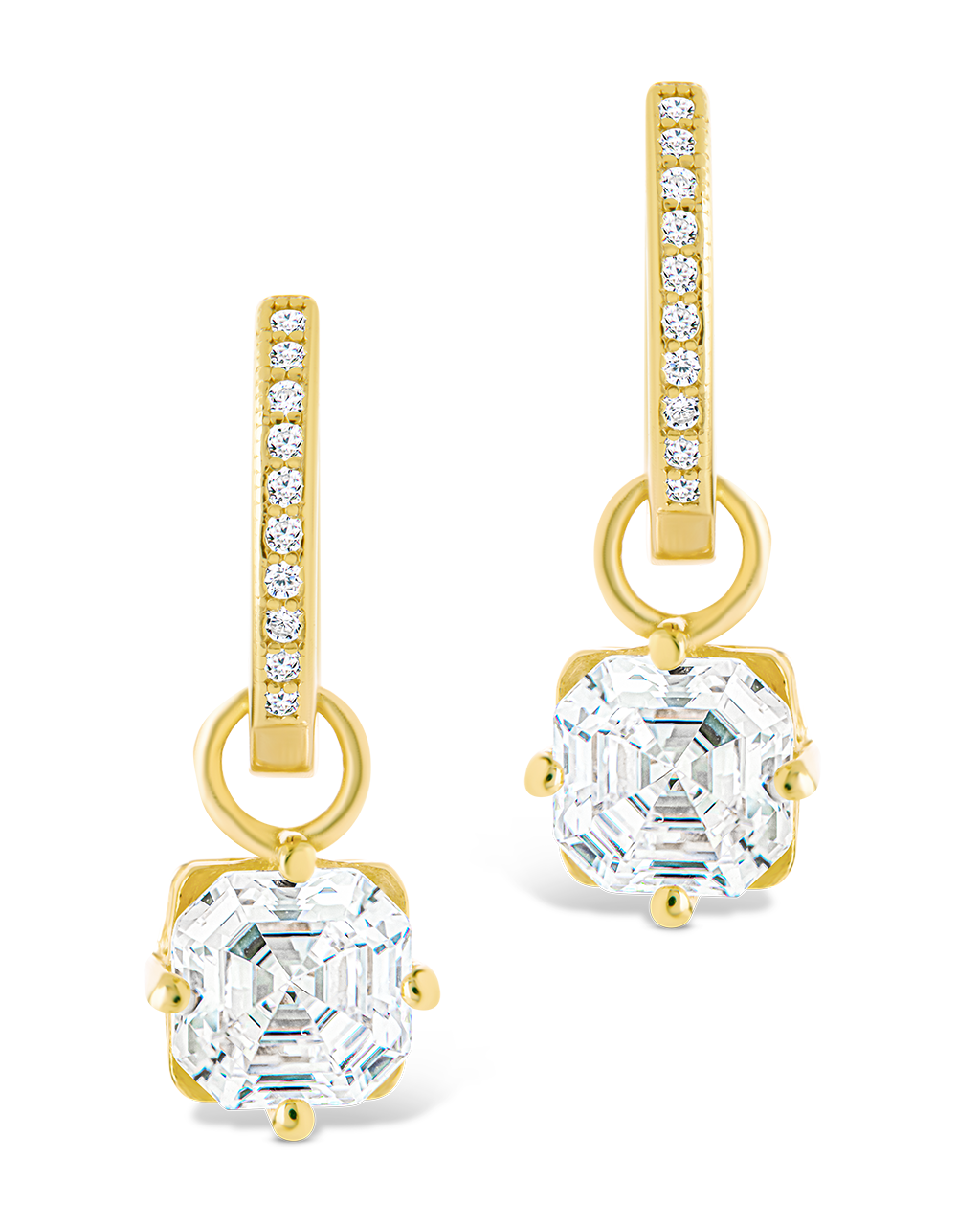 Sterling Silver Augusta Asscher Cut CZ Dangle Micro Hoops