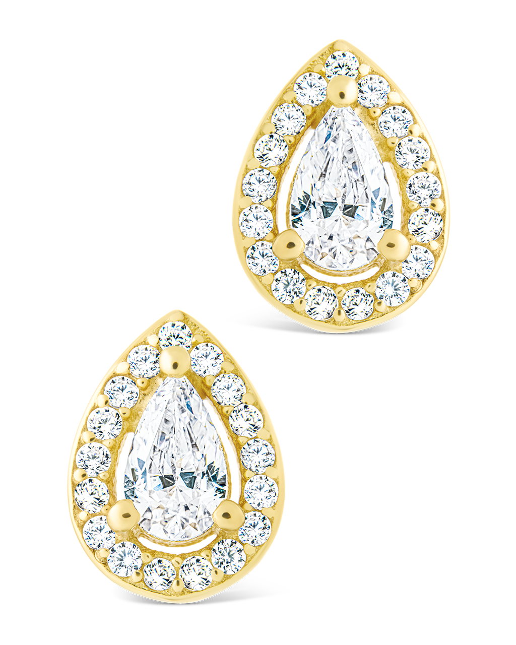 Sterling Silver Pear Cut Brilliant Halo Studs