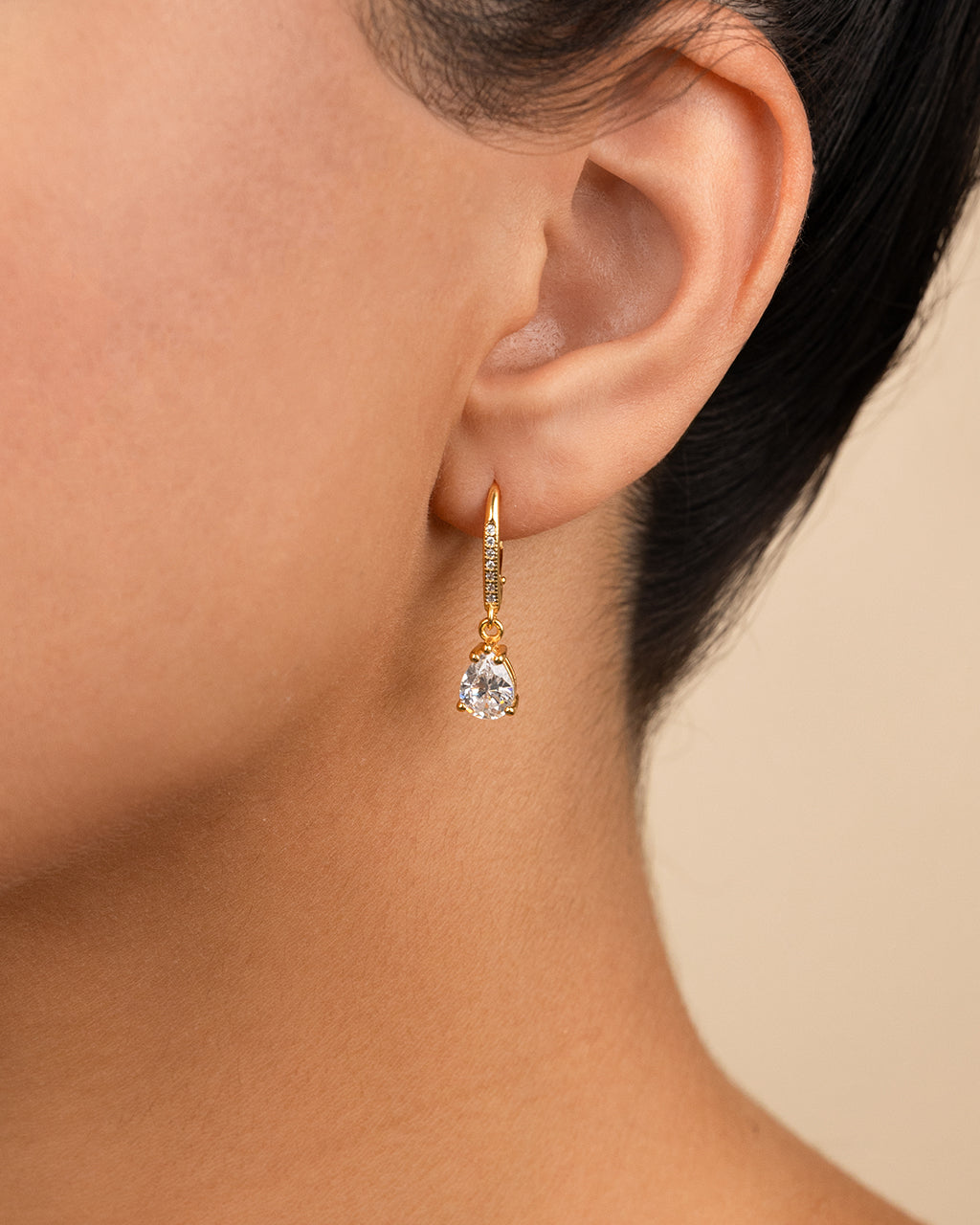 Sterling Silver Angelica Pear Cut CZ French Clip Earrings