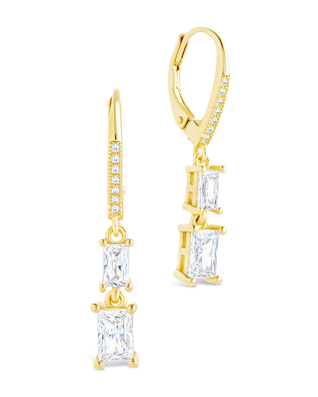 Sterling Silver Eulalia Emerald Cut CZ French Clip Earrings