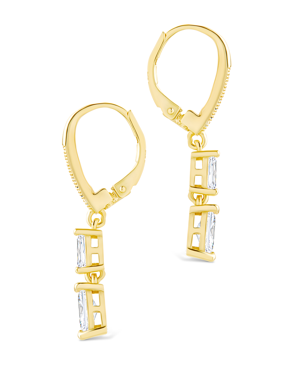 Sterling Silver Eulalia Emerald Cut CZ French Clip Earrings