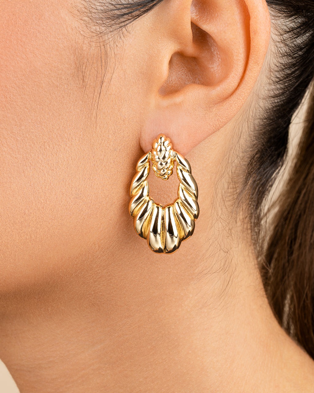 Enid Textured Door Knocker Stud Earrings