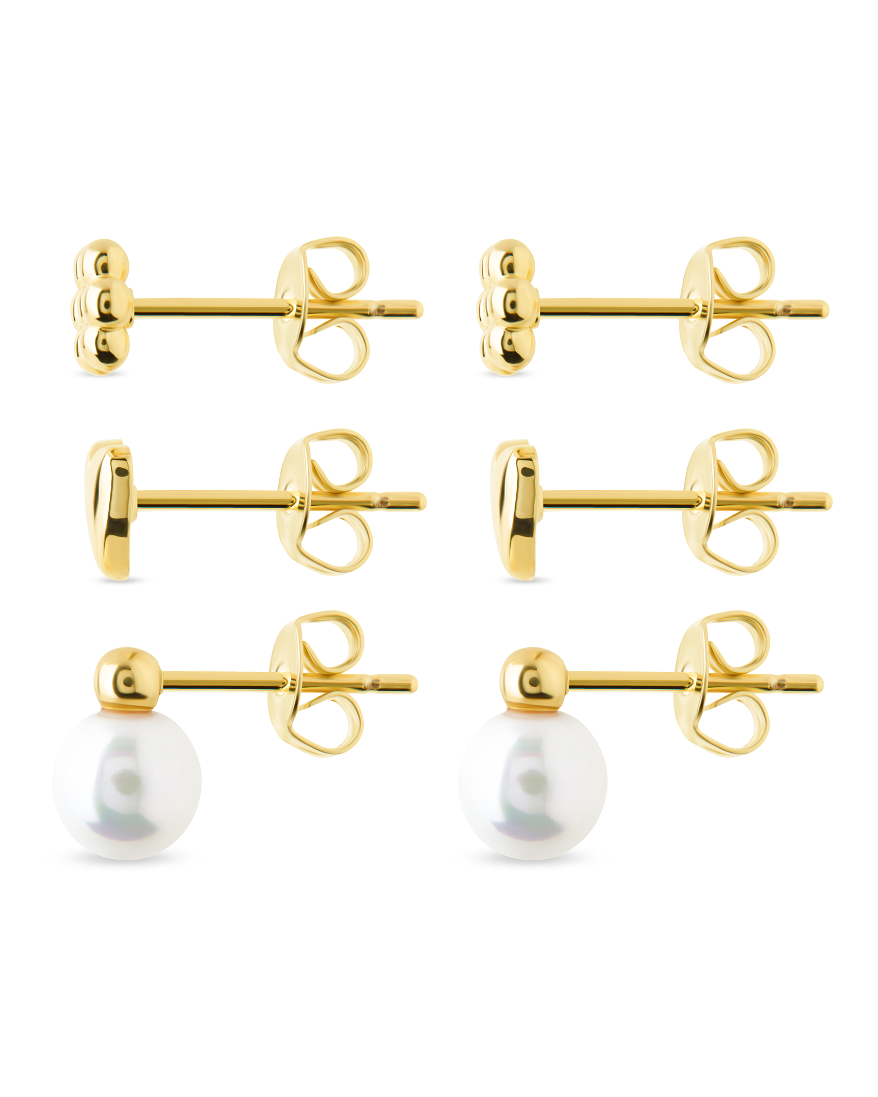 Sterling Silver Irene Pearl, Flower, & Heart Stud Earring Set of 3