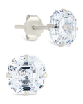 Sterling Silver Asscher Cut Prong Set Stud Earrings
