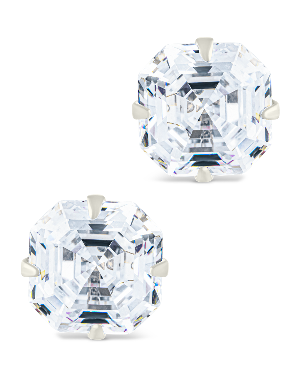 Sterling Silver Asscher Cut Prong Set Stud Earrings
