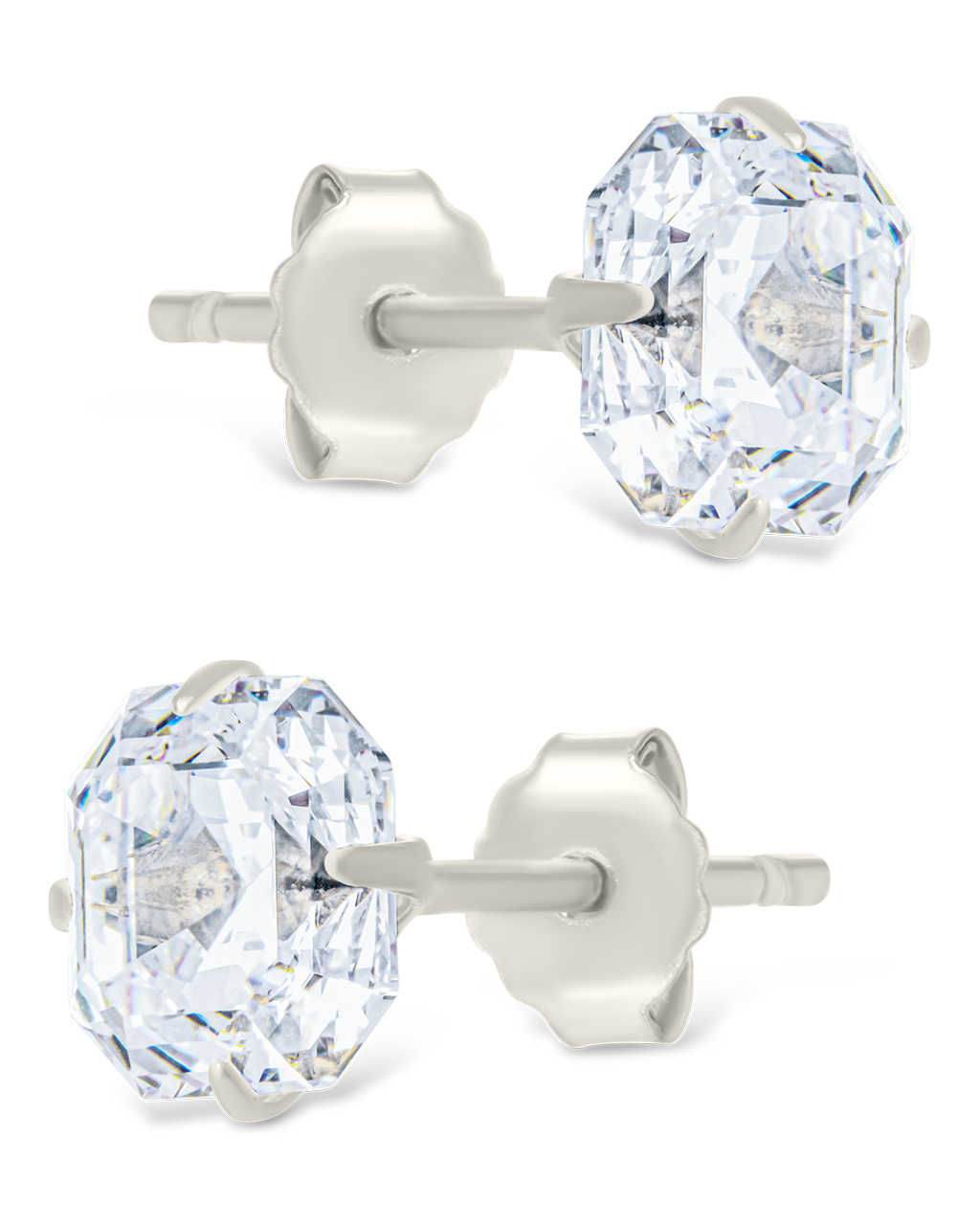 Sterling Silver Asscher Cut Prong Set Stud Earrings
