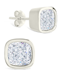 Sterling Silver Cushion Cut Bezel Set Stud Earrings