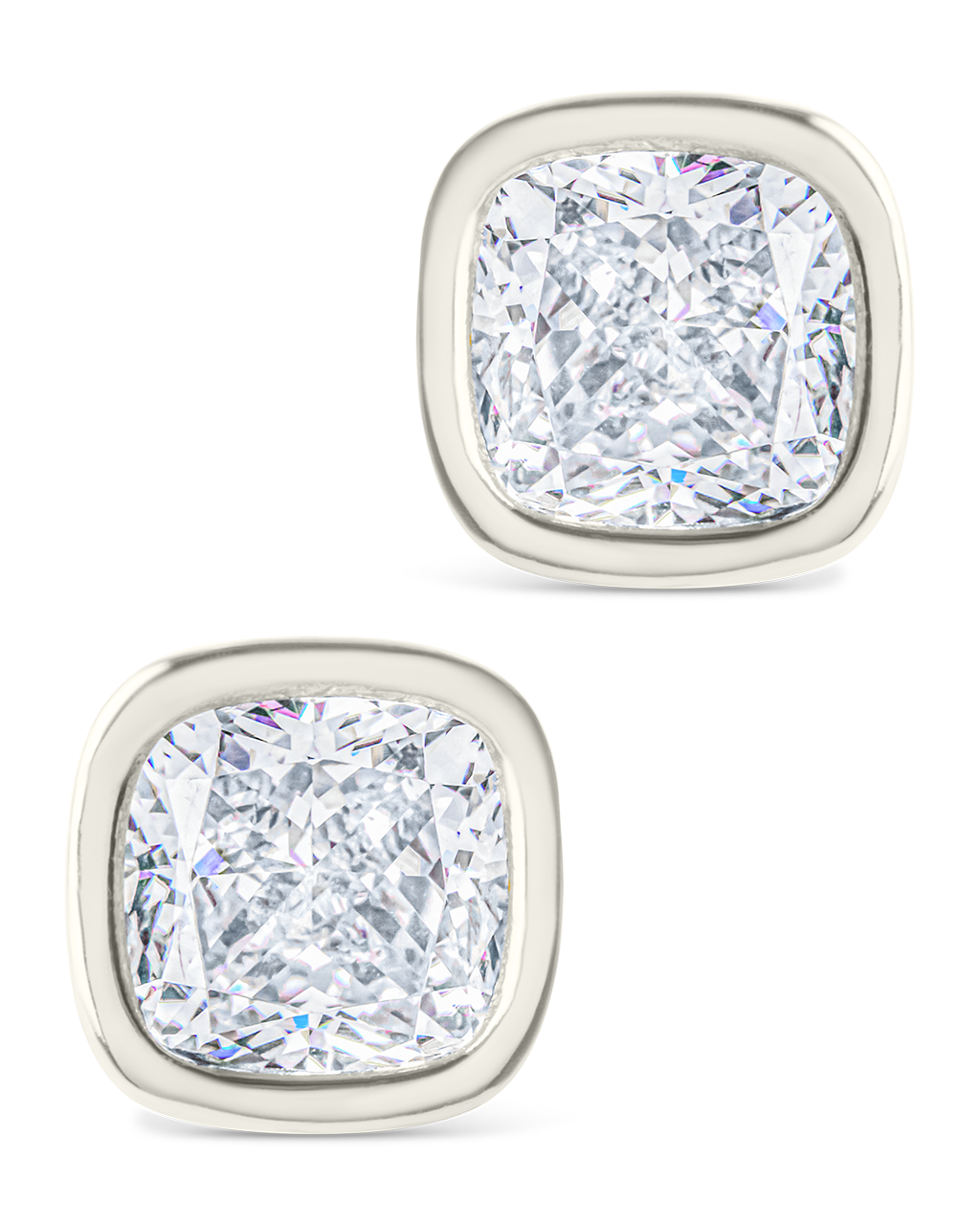 Sterling Silver Cushion Cut Bezel Set Stud Earrings