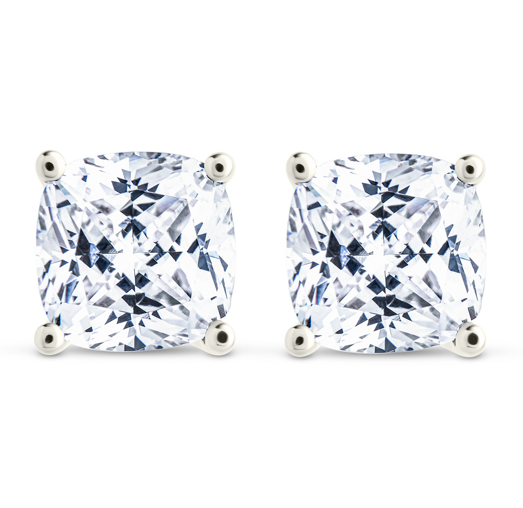 Sterling Silver Cushion Cut Prong Set Stud Earrings