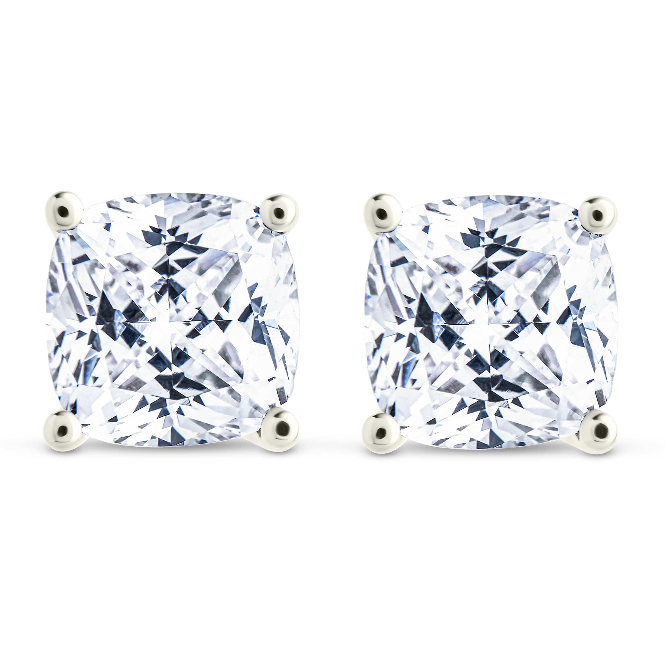 Sterling Silver Cushion Cut Prong Set Stud Earrings