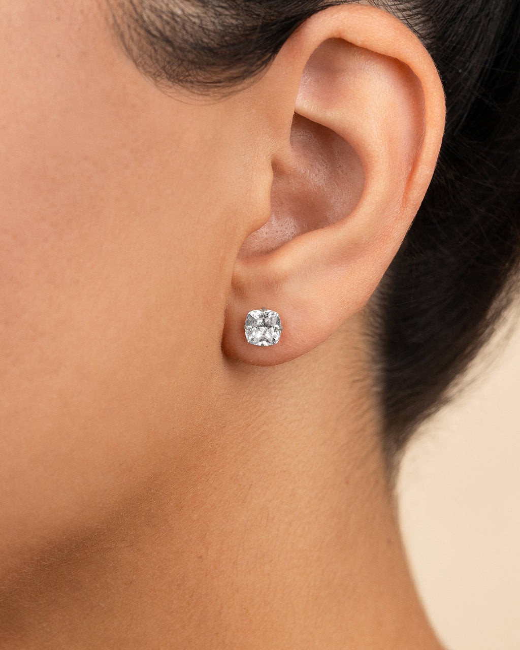 Sterling Silver Cushion Cut Prong Set Stud Earrings