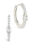 Sterling Silver Emerald Cut Bezel Set Huggie Hoop Earrings