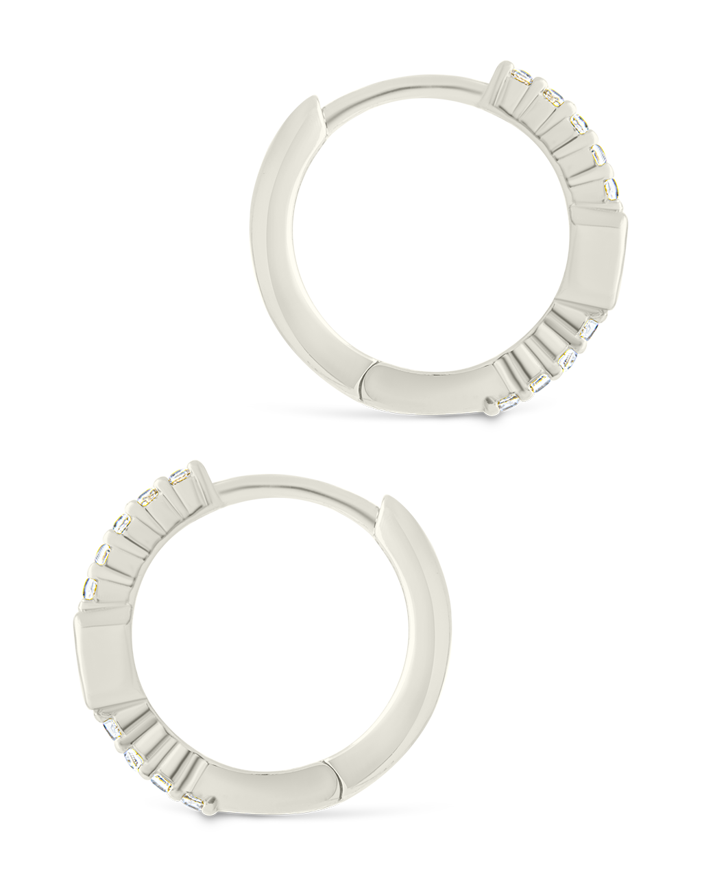 Sterling Silver Emerald Cut Bezel Set Huggie Hoop Earrings