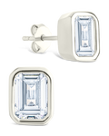Sterling Silver Emerald Cut Bezel Set Stud Earrings