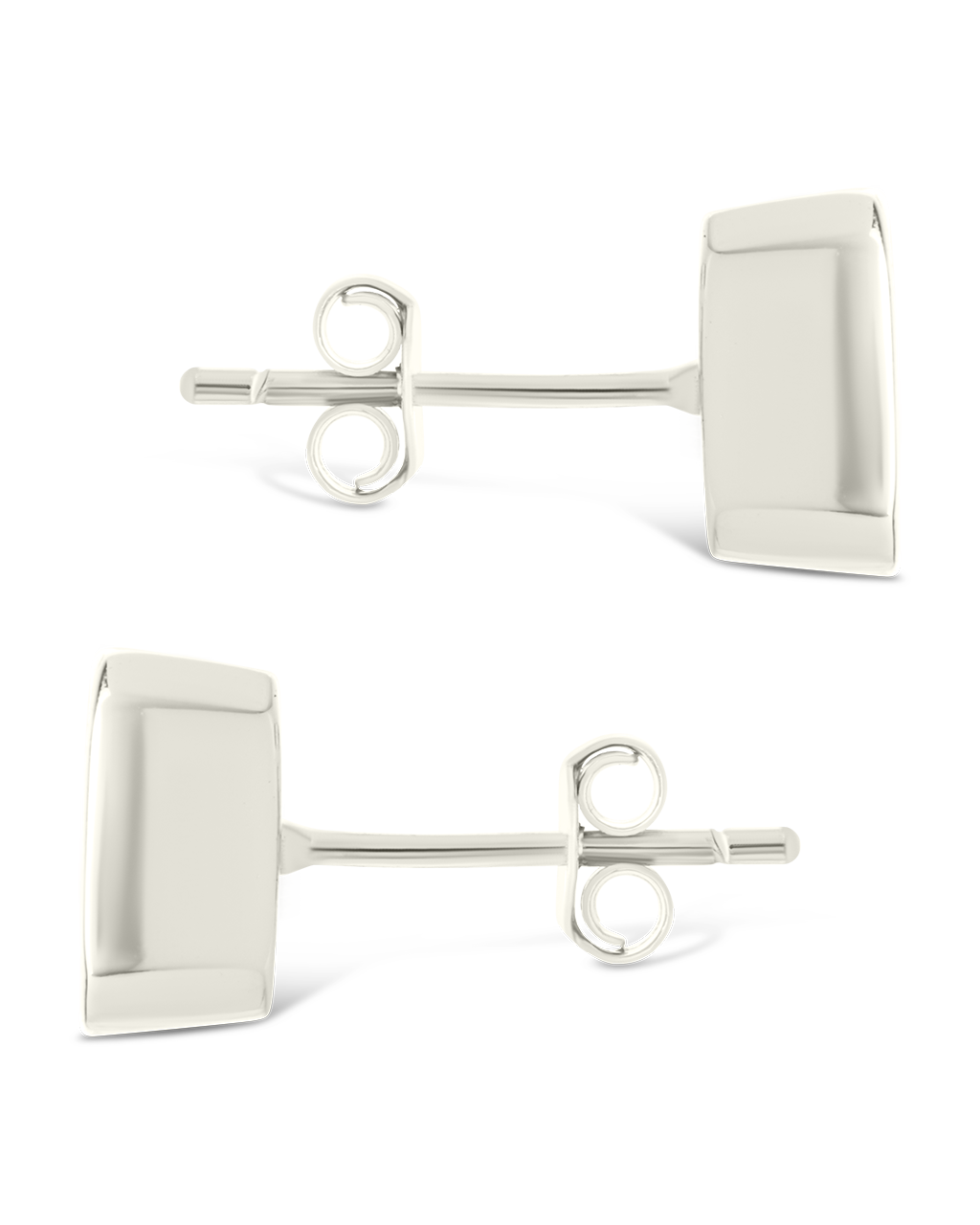 Sterling Silver Emerald Cut Bezel Set Stud Earrings